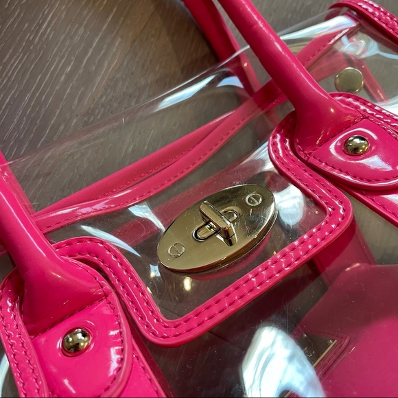 EUC ❤️‍🔥 TRANSPARENT NEON PINK 🩷 handbag handheld bag 🇭🇰i.t Katie Judith - Picture 5 of 15